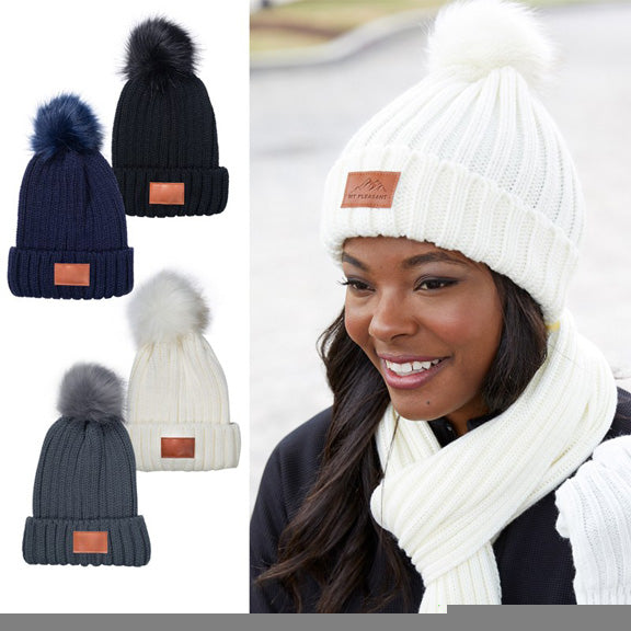 Leeman Knit Beanie with Fur Pom Pom