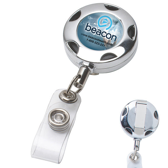 32 inch Cord Round Chrome Solid Metal Sport Retractable Badge Reel and Badge Holder