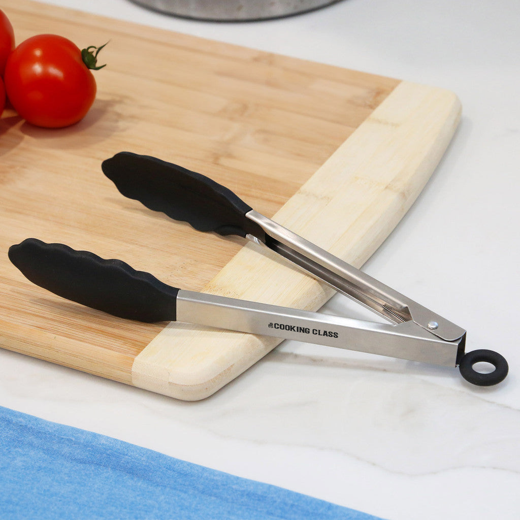 9 in Stainless and Silicone Tongs
