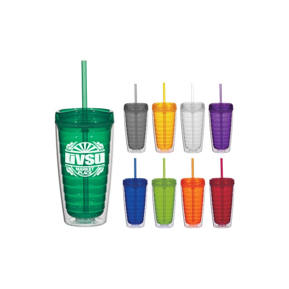 Econo 16 Oz. Double Wall Tumbler With Lid And Straw