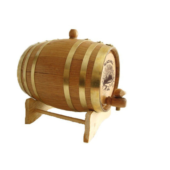 1 Liter Oak Wood Barrel with Brass Hoops Drink Dispenser