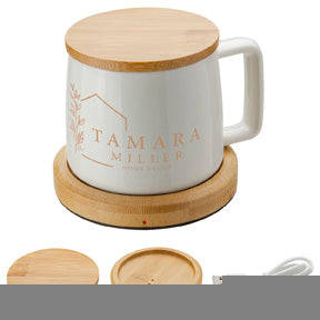 Bamboo Mug Warmer with 8 oz Ceramic Mug