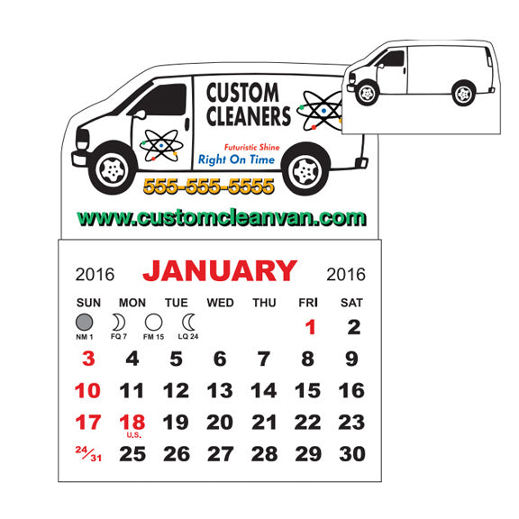 3 X 3.875 Adhesive or Magnet Calendar Pad - Van