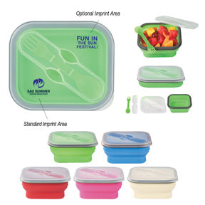 Collapsible Food Container With Dual Utensil