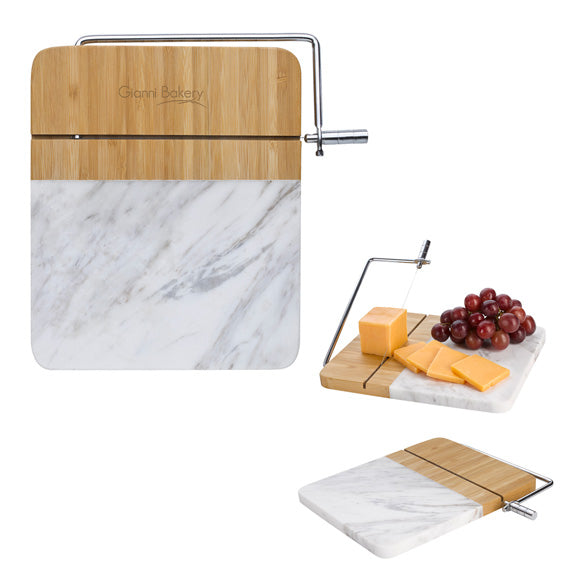 Marble And Bamboo Cheese Cutting Board With Slicer