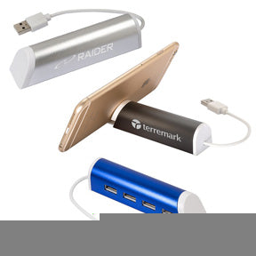 ALUMINUM 4-PORT USB HUB WITH PHONE STAND