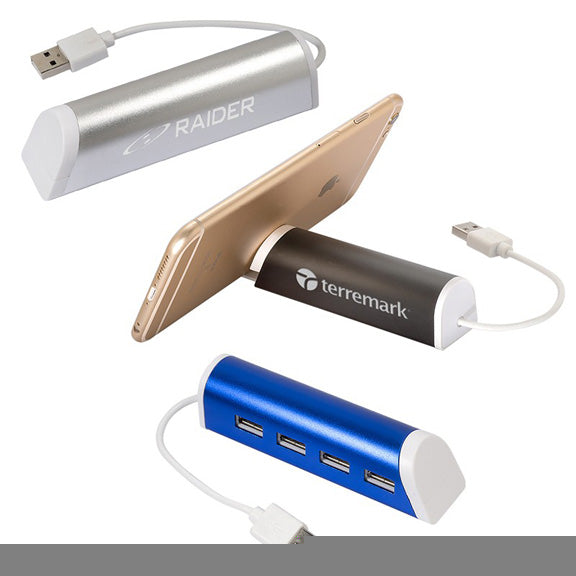 ALUMINUM 4-PORT USB HUB WITH PHONE STAND