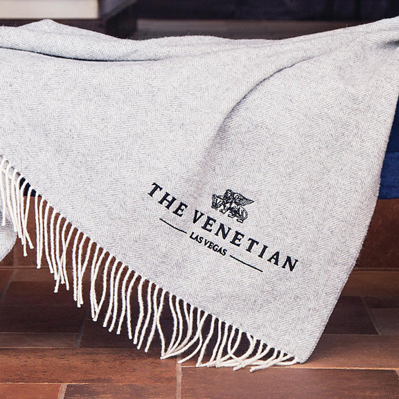 Herringbone Wool Blanket Embroidered