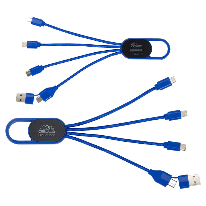 Hex 6-in-1 Light-Up Charging Cable with Carabiner Clip and Recycled Casing