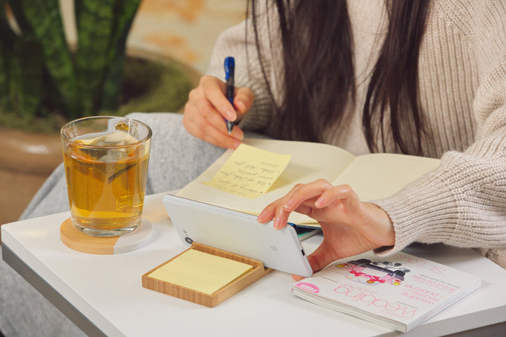 Bamboo Sticky Note Dispenser with Phone Holder