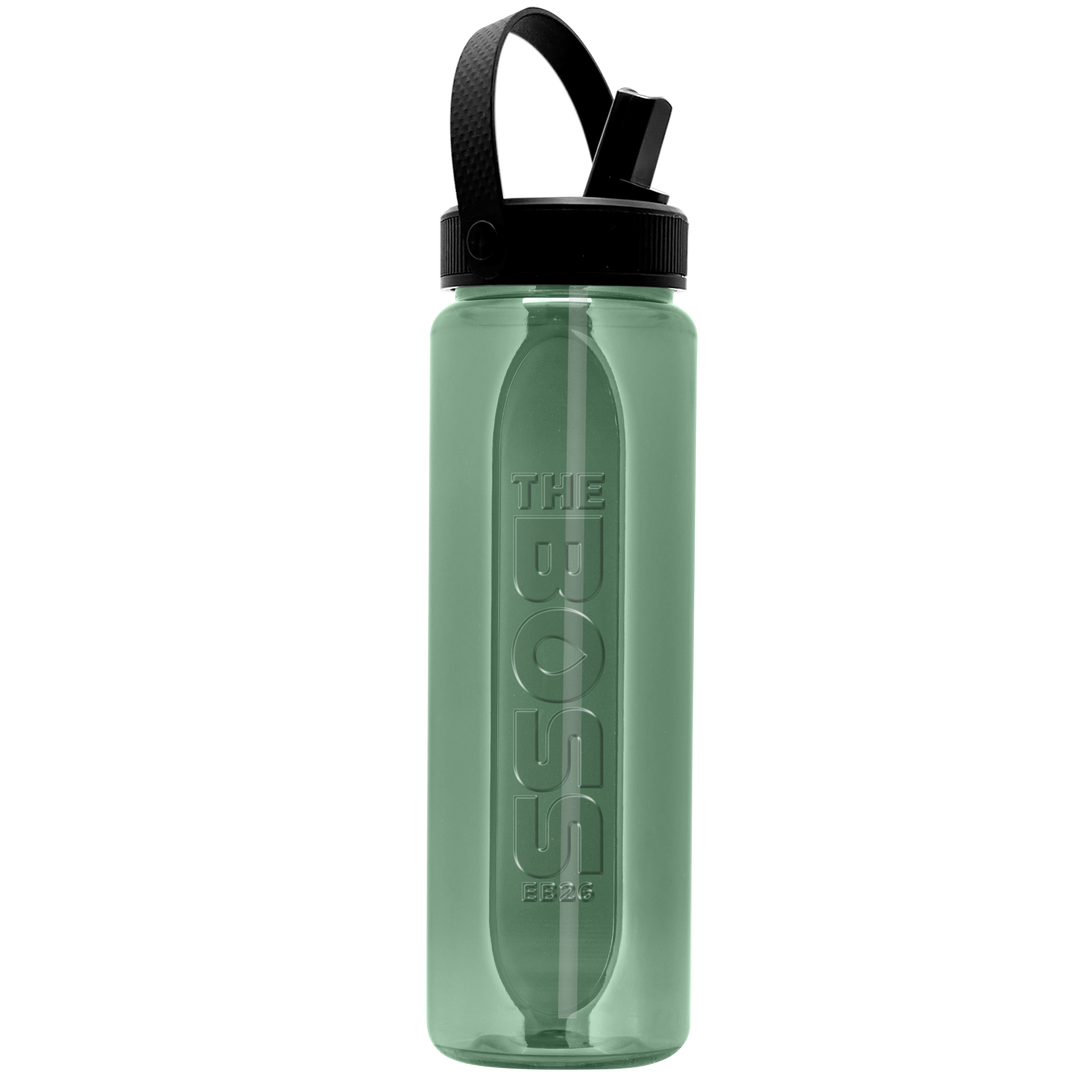 Garyline® Boss Embossed RPET Bottle with Flip-Straw, Swivel Handle Lid - 26 oz.