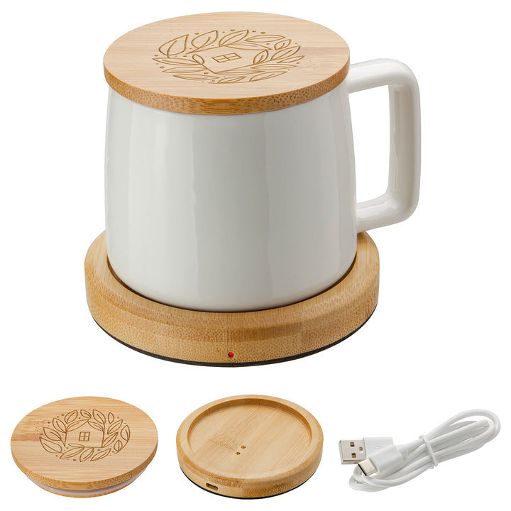 Bamboo Mug Warmer with 8 oz Ceramic Mug