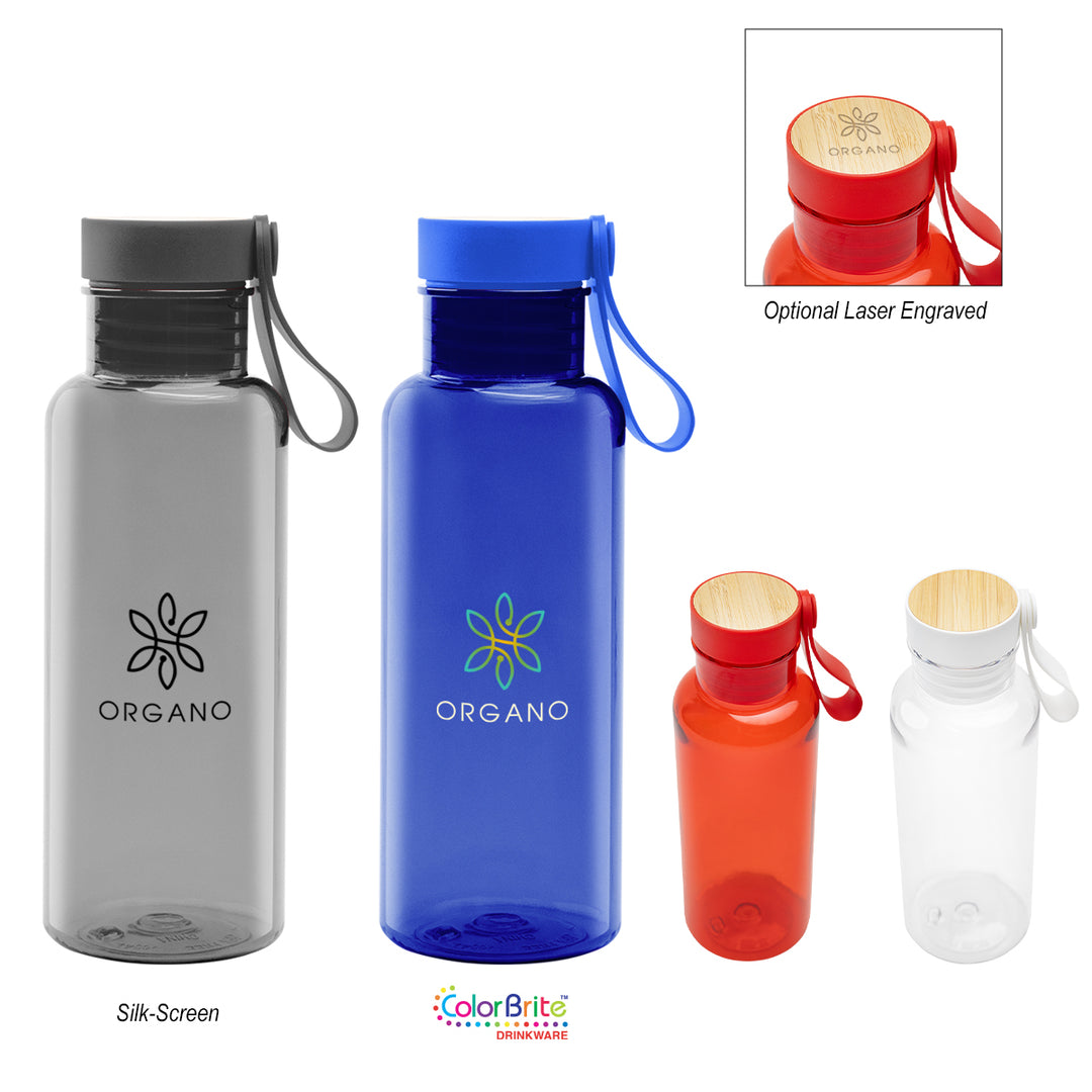 20 Oz. Case rPET Bottle with Bamboo Accent Lid and Silicone Easy Carry Handle