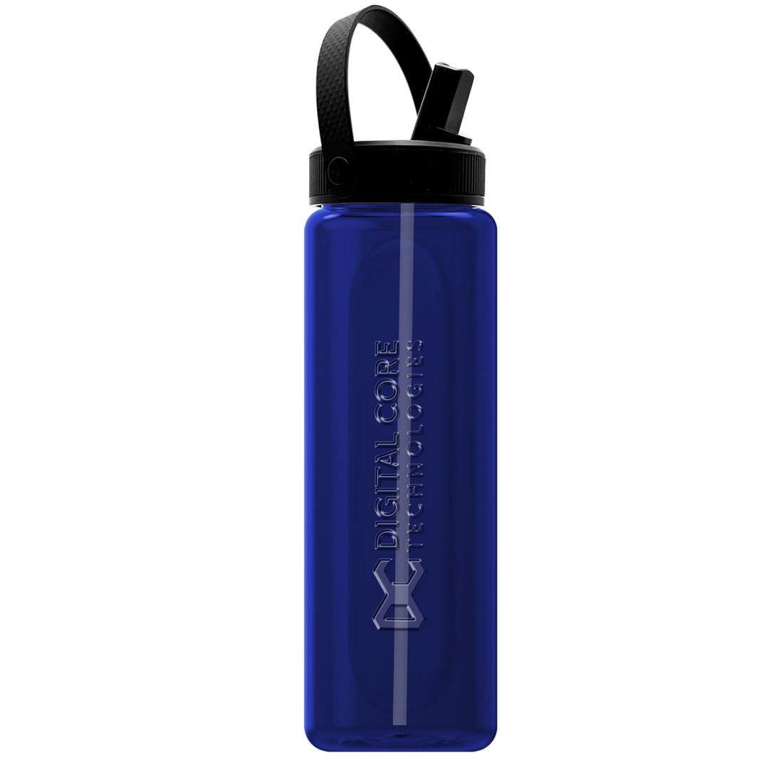Garyline® Boss Embossed RPET Bottle with Flip-Straw, Swivel Handle Lid - 26 oz.