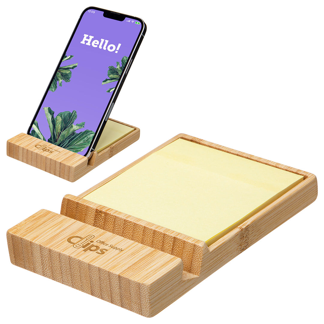 Bamboo Sticky Note Dispenser with Phone Holder