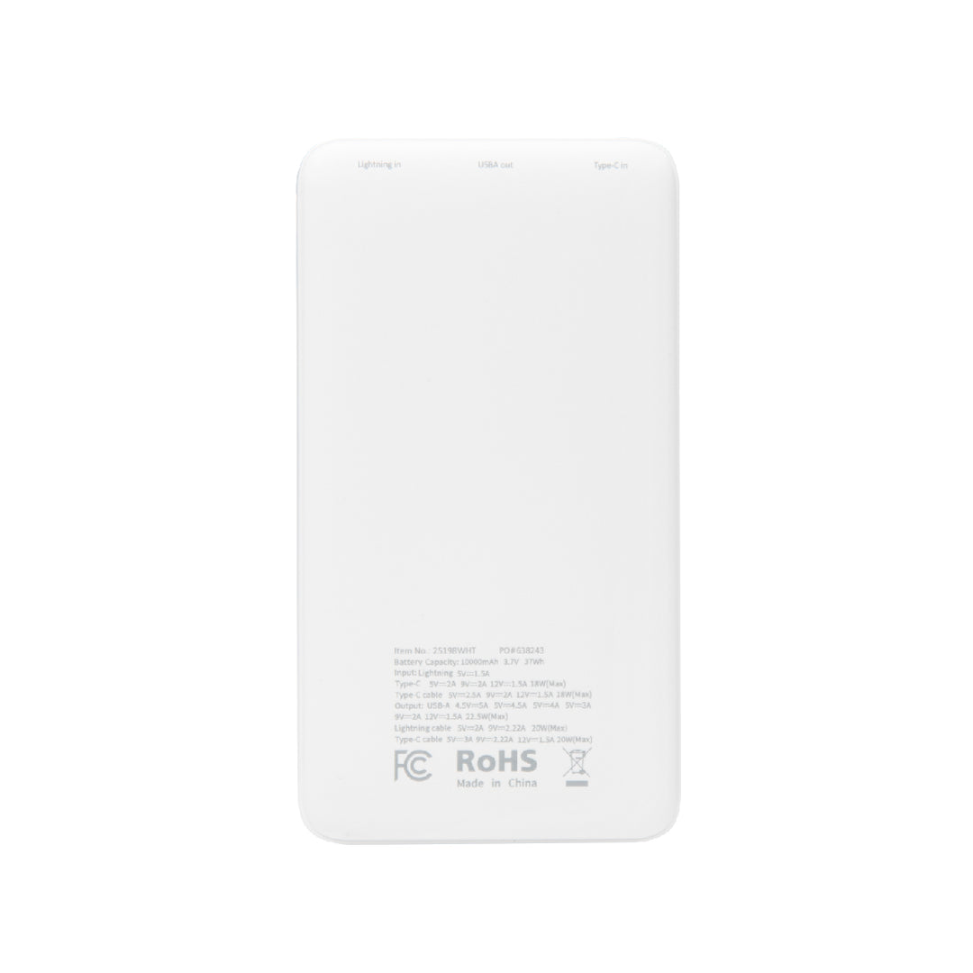 10,000 mAh Power Bank With Integrated Cables