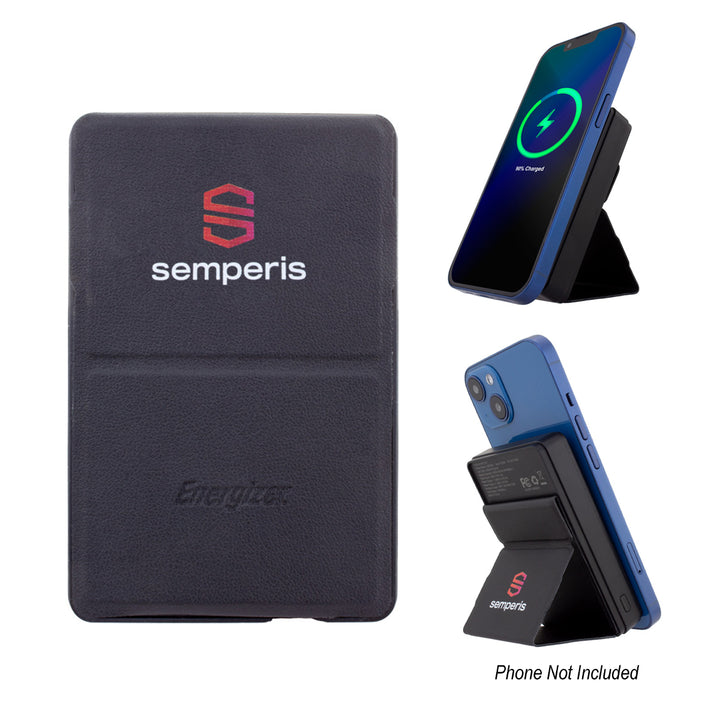5,000 mAh Energizer® Mag-N-Kick™ Wireless Charger Power Bank and Phone Stand