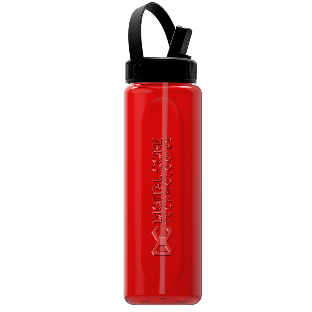 Garyline® Boss Embossed RPET Bottle with Flip-Straw, Swivel Handle Lid - 26 oz.