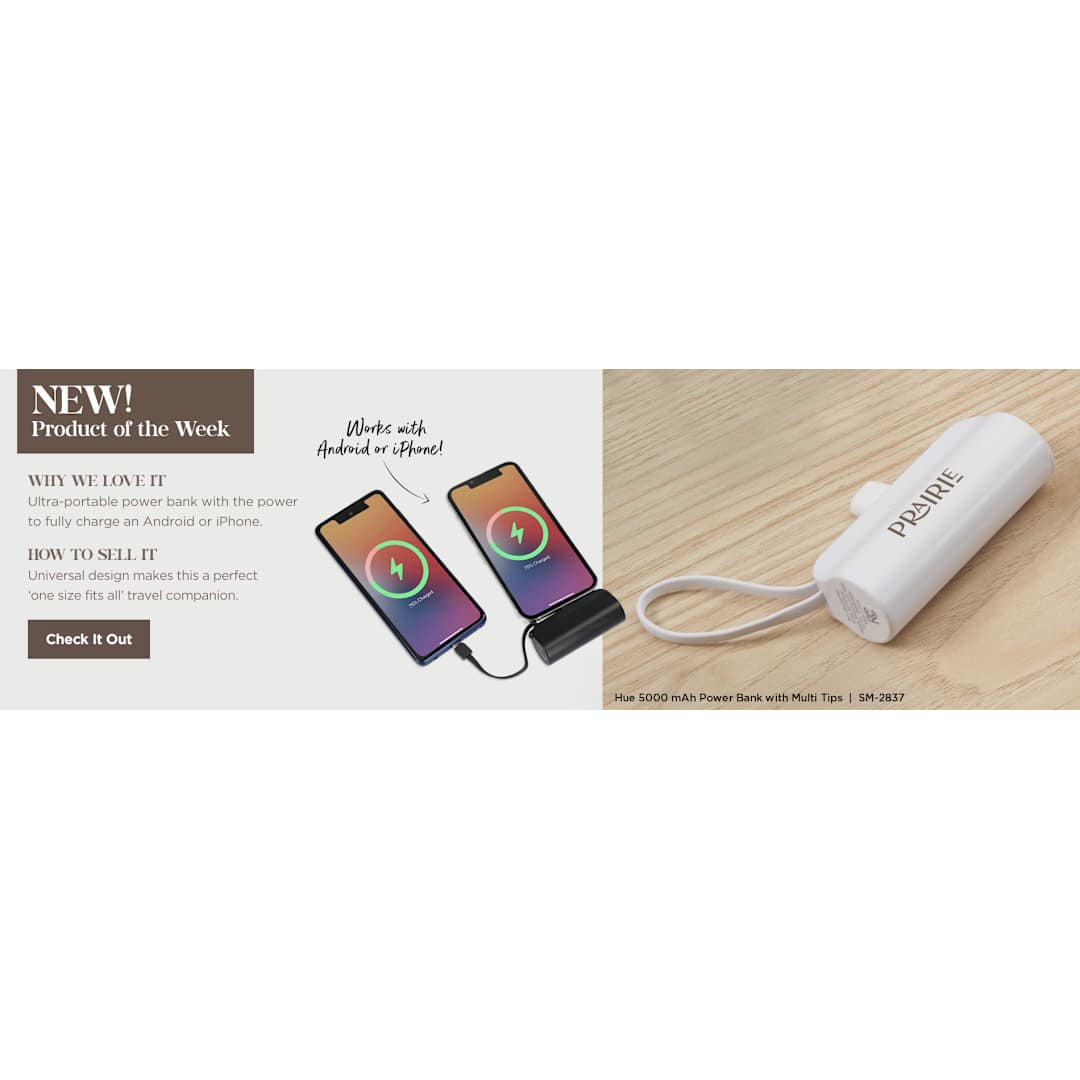 Hue 5000 mAh Power Bank with Multi Tips