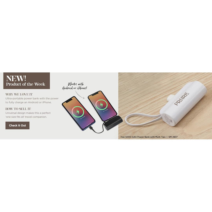 Hue 5000 mAh Power Bank with Multi Tips