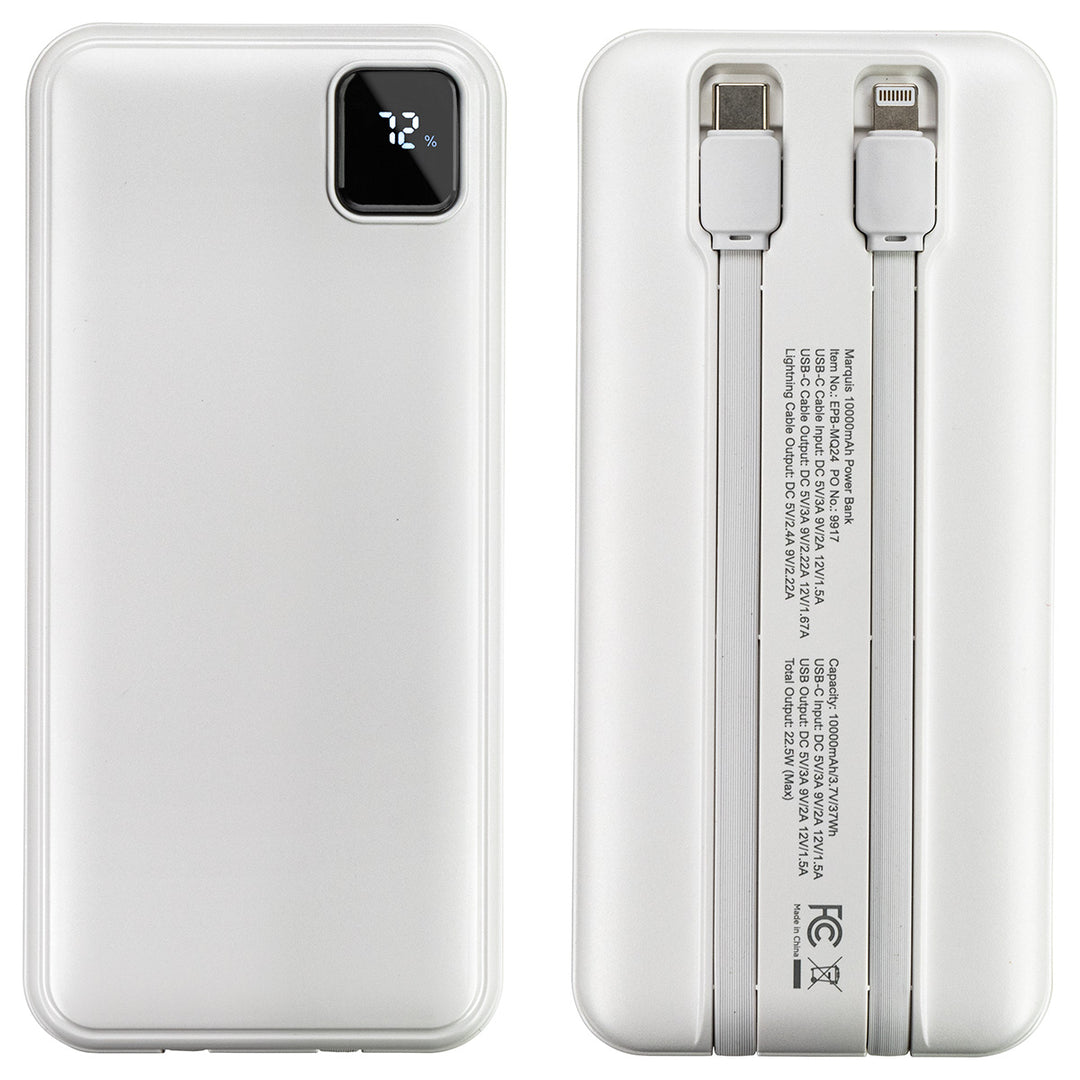 Marquis 10000mAh 20W PD Power Bank with Built-In Cables