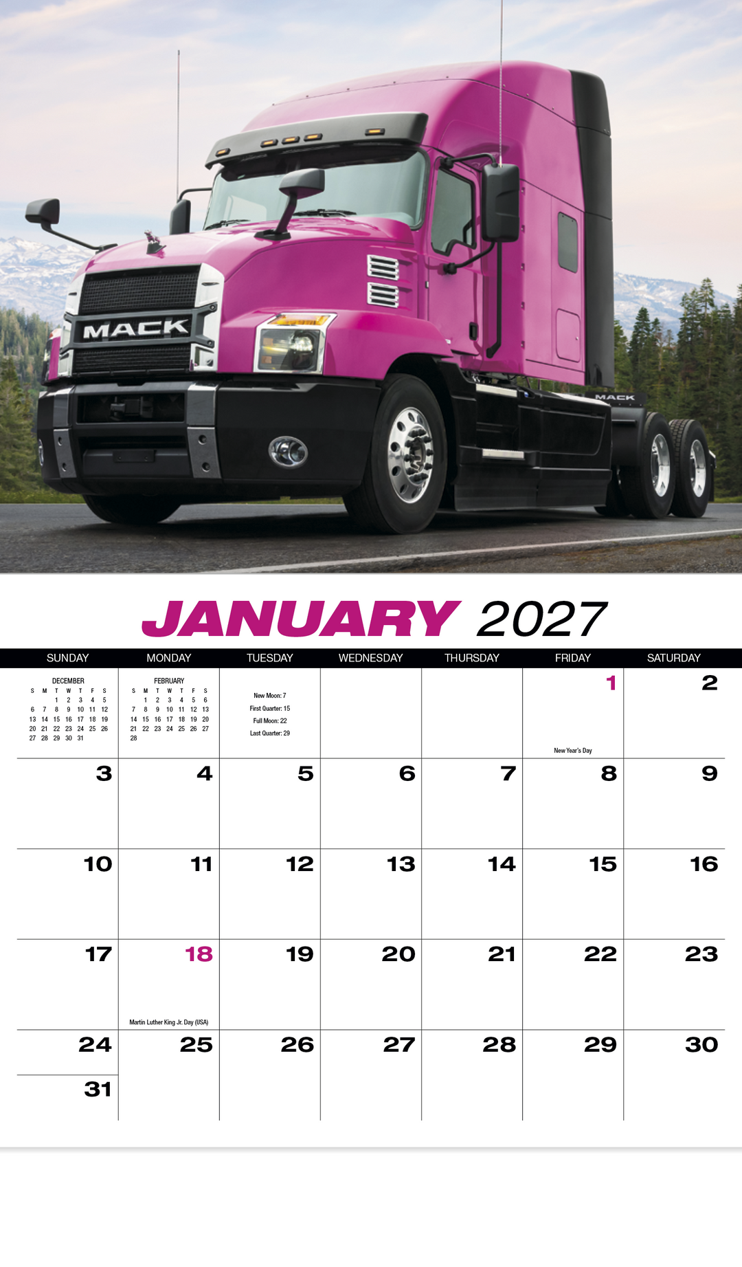 HotLine® Products 18-Wheeler Wall Appointment Calendar - Stapled