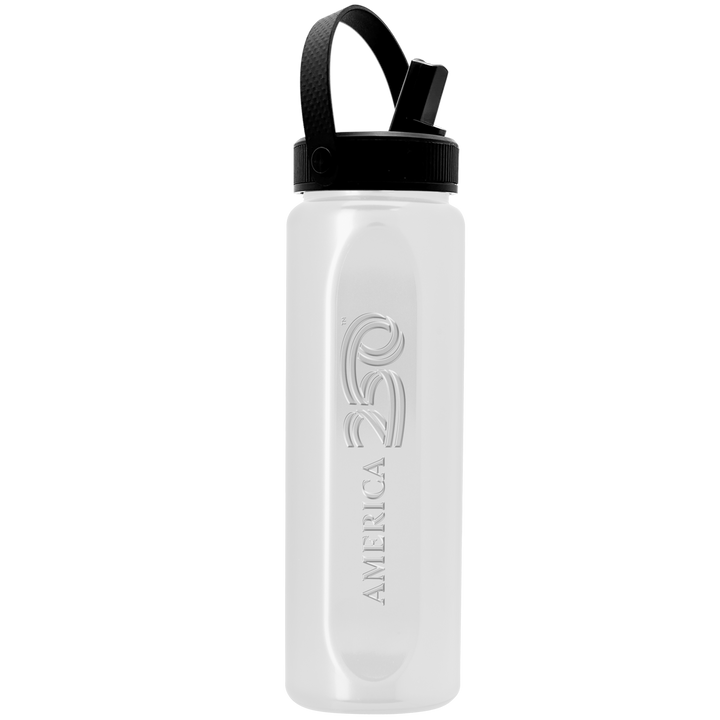 Garyline® Boss Embossed RPET Bottle with Flip-Straw, Swivel Handle Lid - 26 oz.
