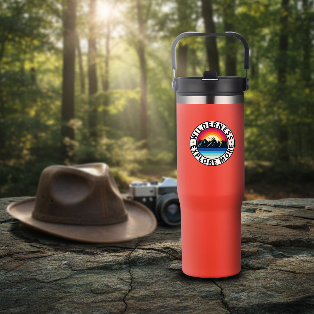 30 oz Double Wall Tumbler with Carrier, Stainless Steel Outer, Plastic Inner