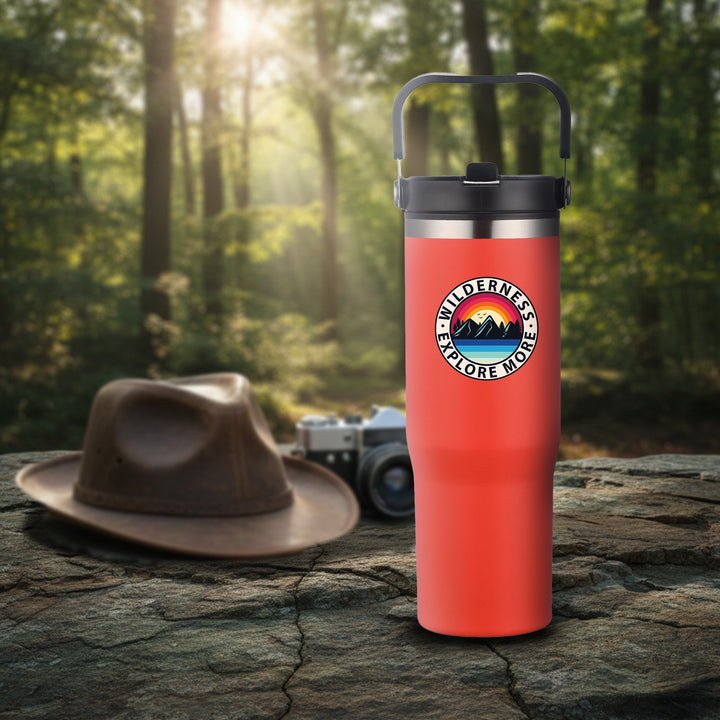30 oz Double Wall Tumbler with Carrier, Stainless Steel Outer, Plastic Inner
