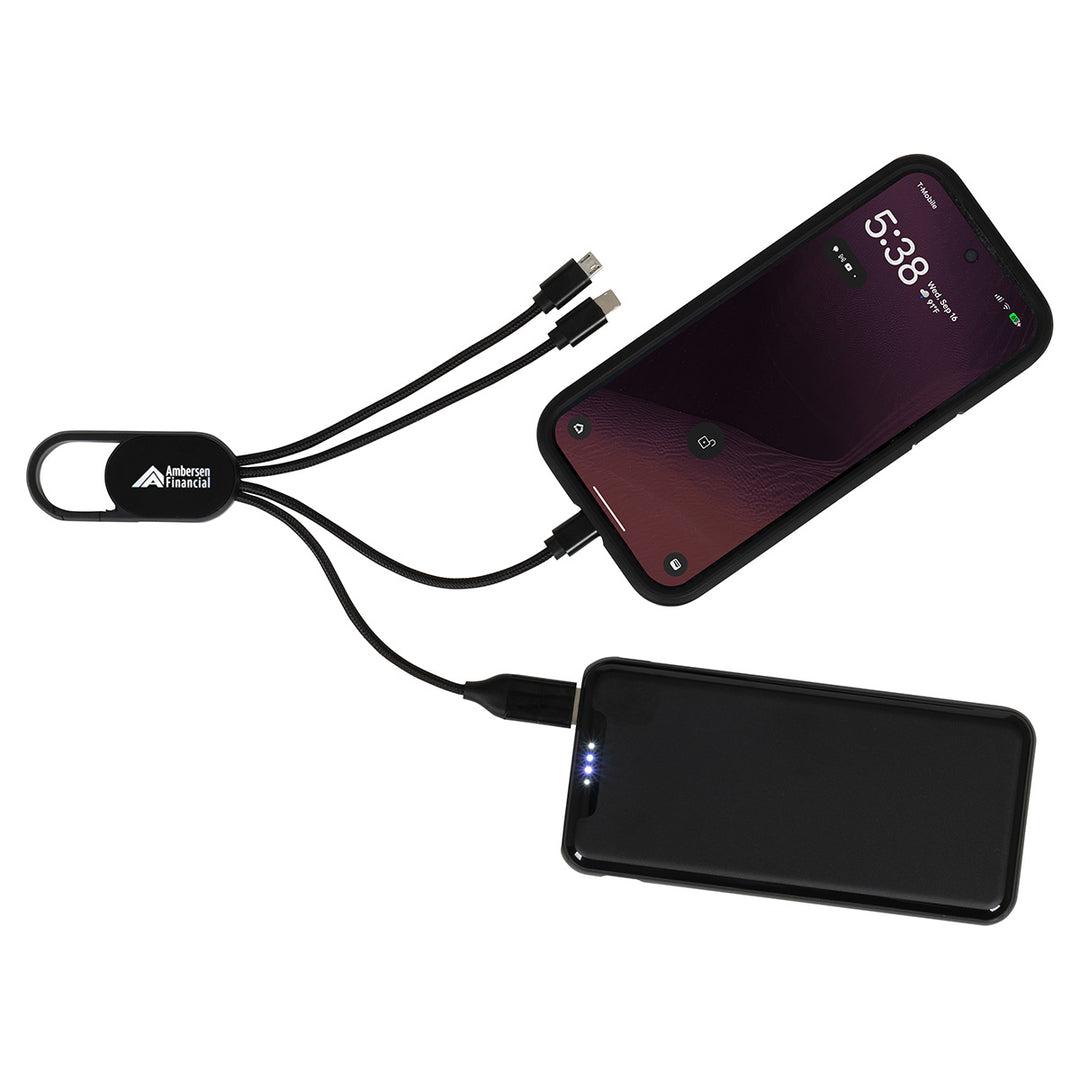 Hex 6-in-1 Light-Up Charging Cable with Carabiner Clip and Recycled Casing