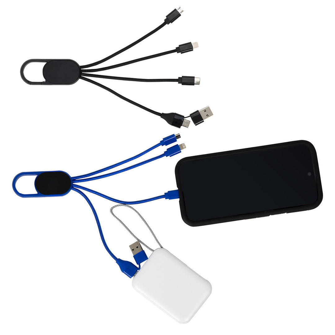 Hex 6-in-1 Light-Up Charging Cable with Carabiner Clip and Recycled Casing