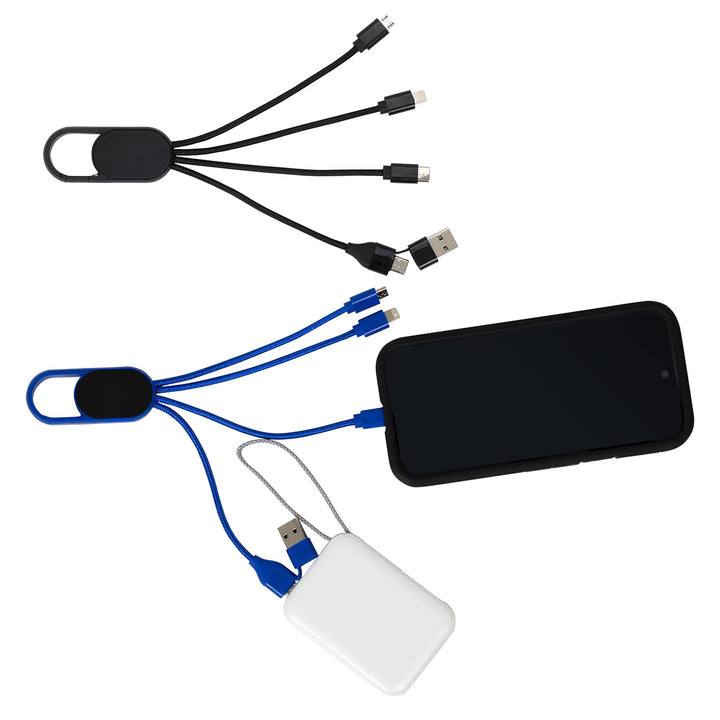 Hex 6-in-1 Light-Up Charging Cable with Carabiner Clip and Recycled Casing